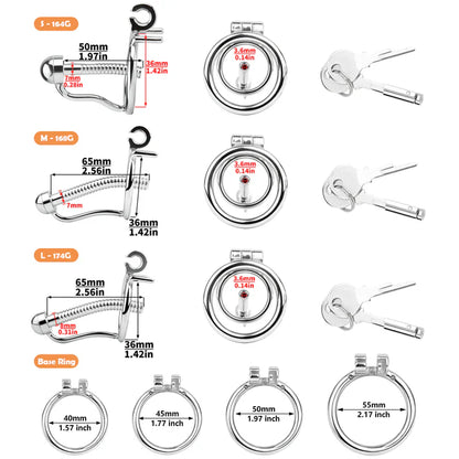 Rapier Steel Chastity Cage - Threaded Urethral Tube & Sounding Catheter Device