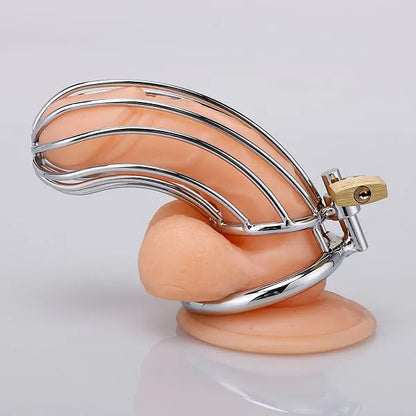 Langer Keuschheitskäfig für Männer | Metall-Peniskäfig im Spinnennetz-Design für BDSM und Kontrollspiele