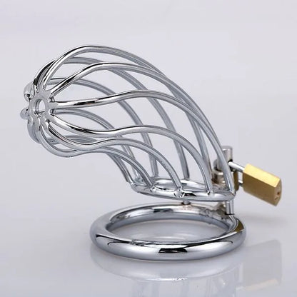 Langer Keuschheitskäfig für Männer | Metall-Peniskäfig im Spinnennetz-Design für BDSM und Kontrollspiele