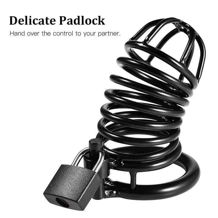 Jaula de castidad Dark Knight | Jaula de metal negra para pene con 3 anillos ajustables para BDSM y juegos de control