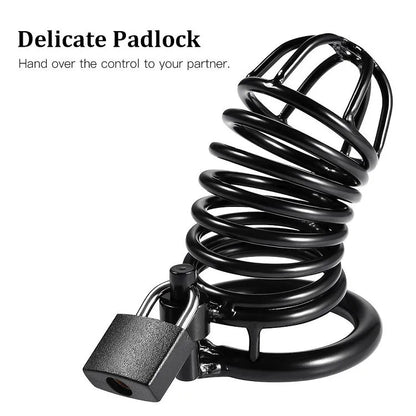 Jaula de castidad Dark Knight | Jaula de metal negra para pene con 3 anillos ajustables para BDSM y juegos de control