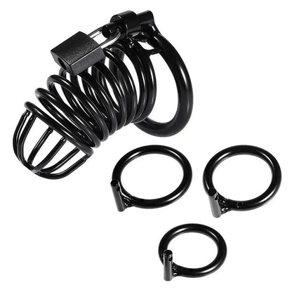 Jaula de castidad Dark Knight | Jaula de metal negra para pene con 3 anillos ajustables para BDSM y juegos de control