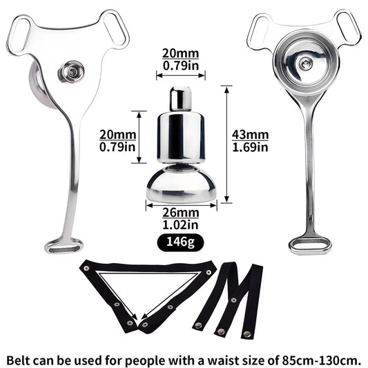 SISSY CHASTITY METAL INVERTED PATCHES THREE-WAY BELT