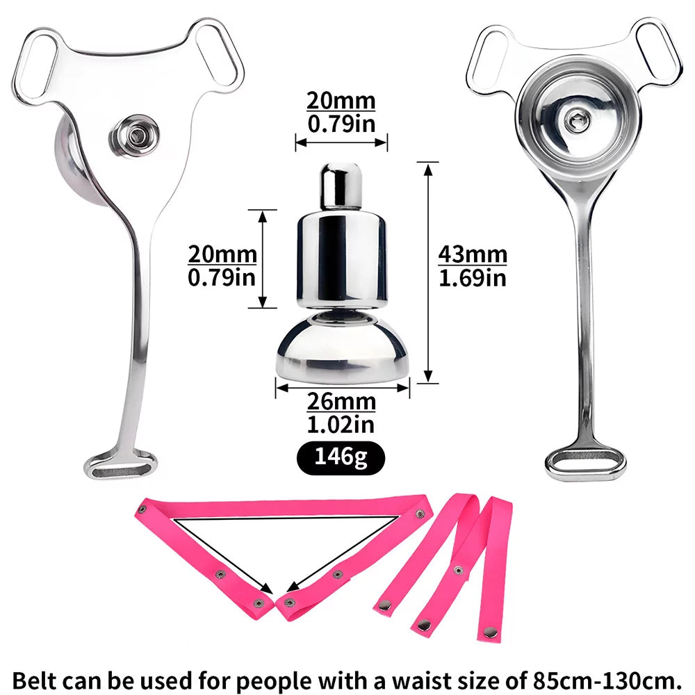 SISSY CHASTITY METAL INVERTED PATCHES THREE-WAY BELT