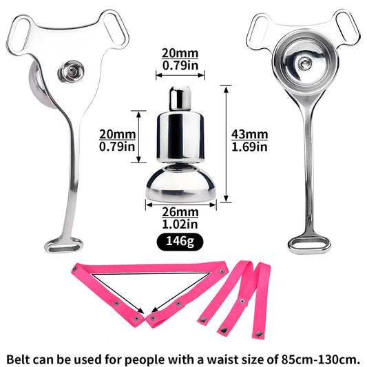 SISSY CHASTITY METAL INVERTED PATCHES THREE-WAY BELT