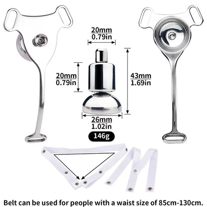 SISSY CHASTITY METAL INVERTED PATCHES THREE-WAY BELT