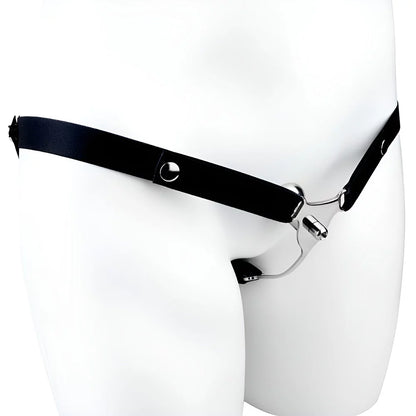 SISSY CHASTITY METAL INVERTED PATCHES THREE-WAY BELT