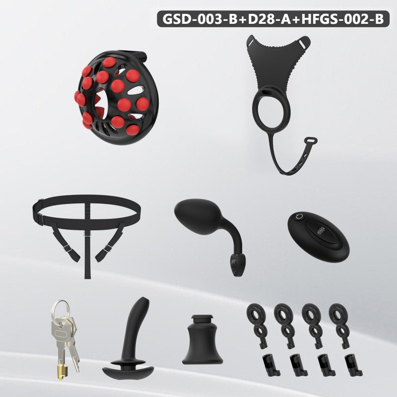 Silicone Chastity Thong Set with Vibrating Plug & Soft Spike Cage