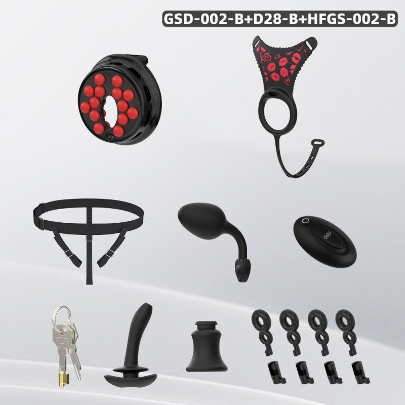 Flat Head Silicone Chastity Harness with Vibrating Plug & Remote Control