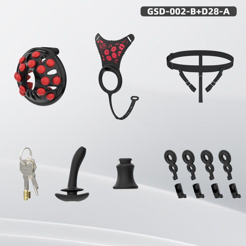 Silicone Chastity Thong Set with Vibrating Plug & Soft Spike Cage