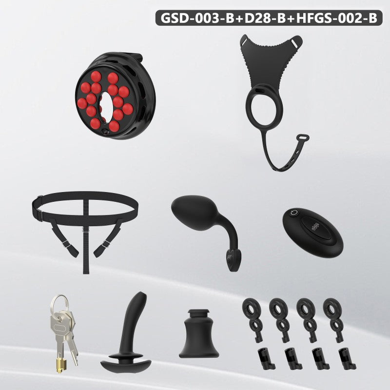 Flat Head Silicone Chastity Harness with Vibrating Plug & Remote Control