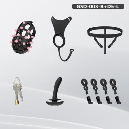 Spiked Chastity Cage Harness Set with Remote Vibrating Anal Plug