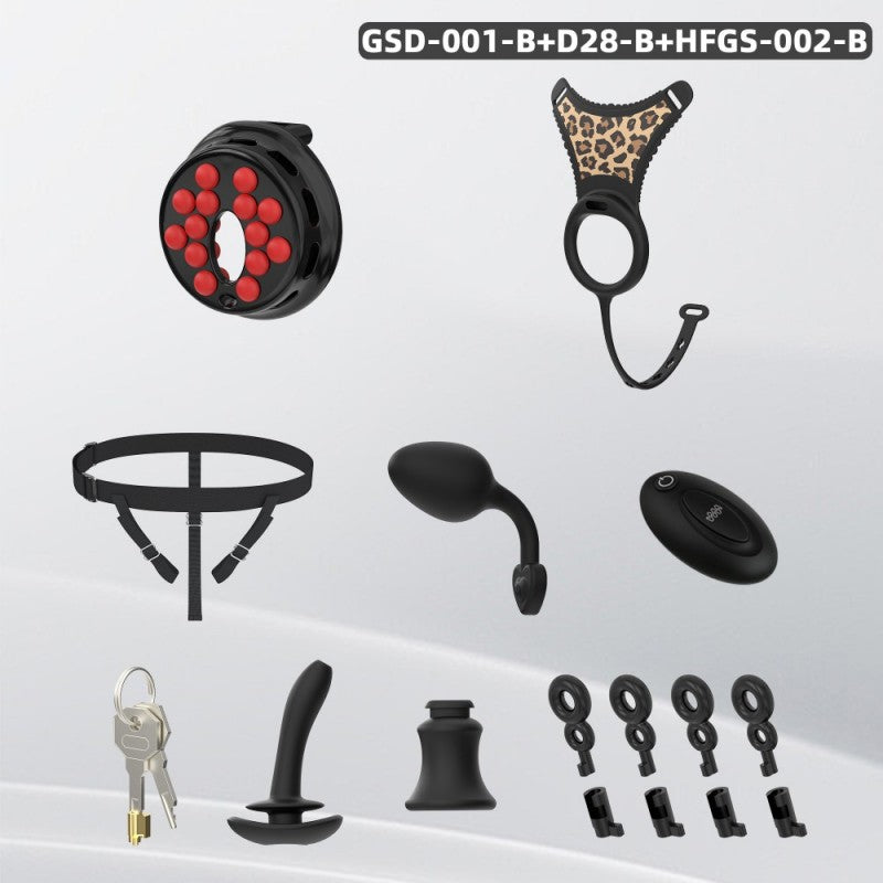 Flat Head Silicone Chastity Harness with Vibrating Plug & Remote Control