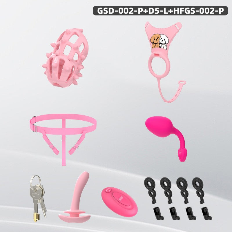 Spiked Chastity Cage Harness Set with Remote Vibrating Anal Plug