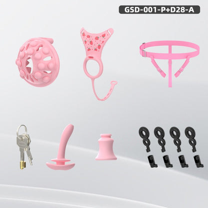 Silicone Chastity Thong Set with Vibrating Plug & Soft Spike Cage