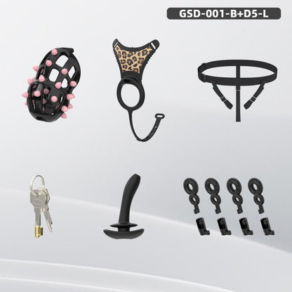 Spiked Chastity Cage Harness Set with Remote Vibrating Anal Plug