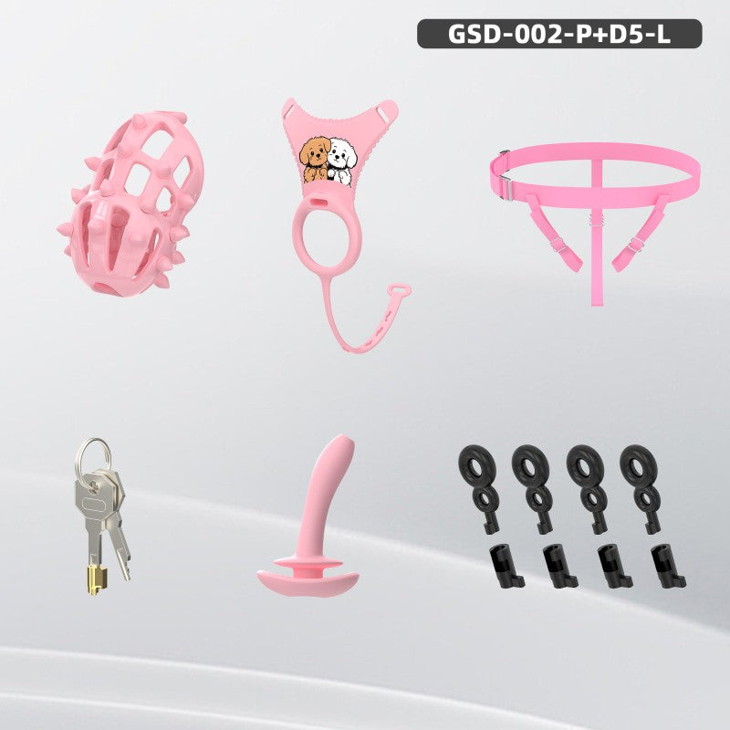 Spiked Chastity Cage Harness Set with Remote Vibrating Anal Plug