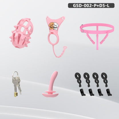 Spiked Chastity Cage Harness Set with Remote Vibrating Anal Plug