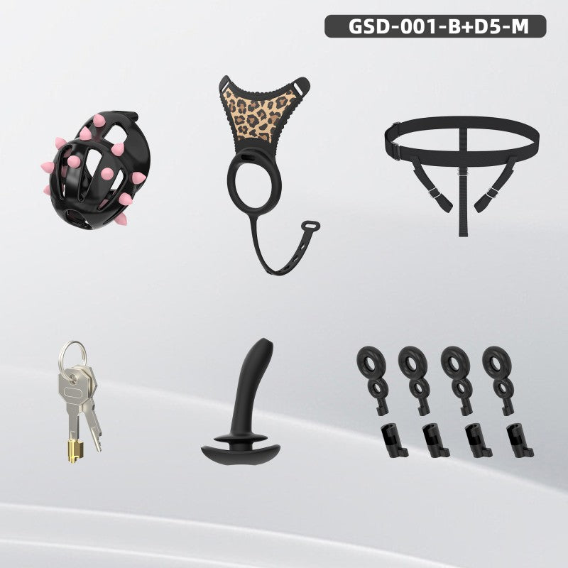 Spiked Chastity Cage Harness Set with Remote Vibrating Anal Plug