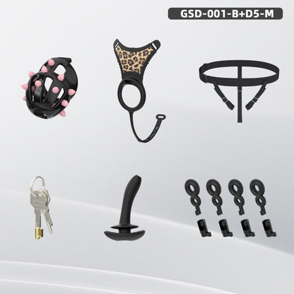 Spiked Chastity Cage Harness Set with Remote Vibrating Anal Plug