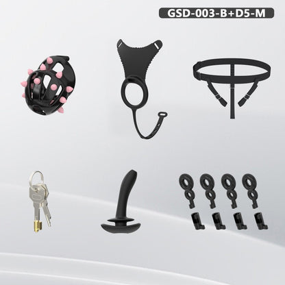 Spiked Chastity Cage Harness Set with Remote Vibrating Anal Plug