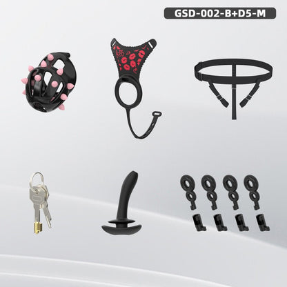 Spiked Chastity Cage Harness Set with Remote Vibrating Anal Plug
