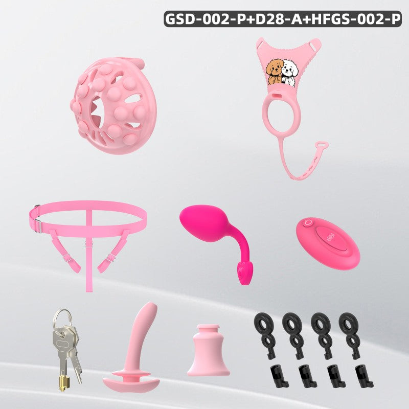 Silicone Chastity Thong Set with Vibrating Plug & Soft Spike Cage