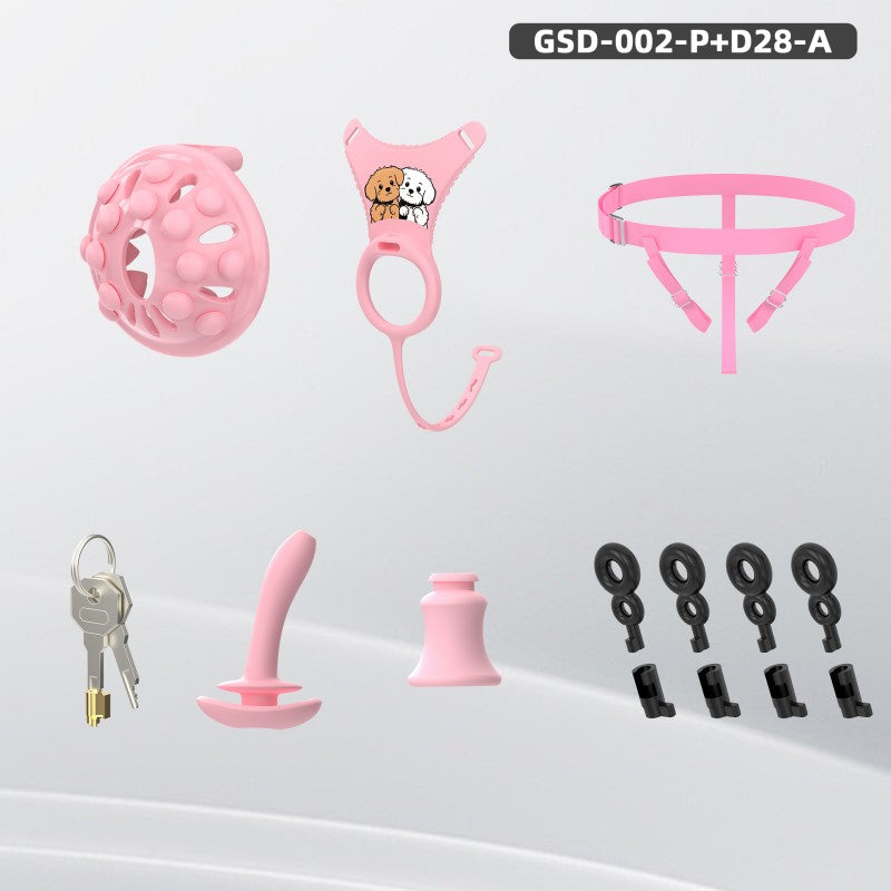 Silicone Chastity Thong Set with Vibrating Plug & Soft Spike Cage