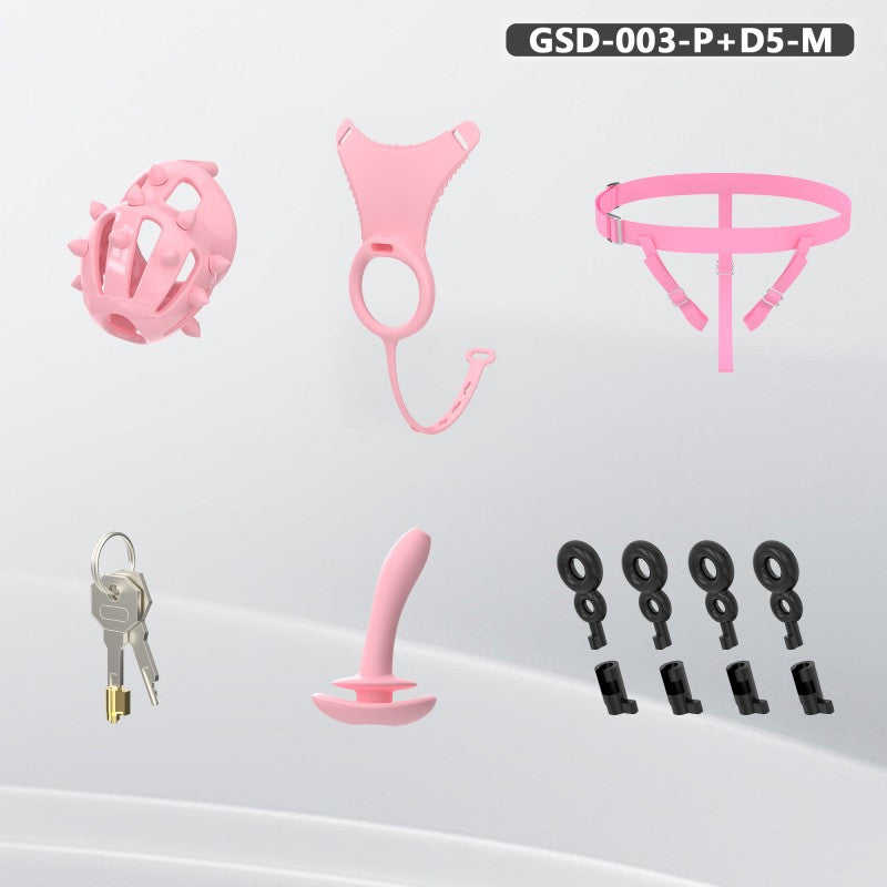 Spiked Chastity Cage Harness Set with Remote Vibrating Anal Plug