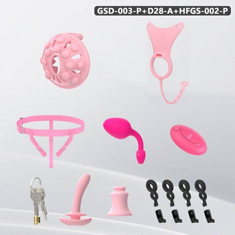 Silicone Chastity Thong Set with Vibrating Plug & Soft Spike Cage