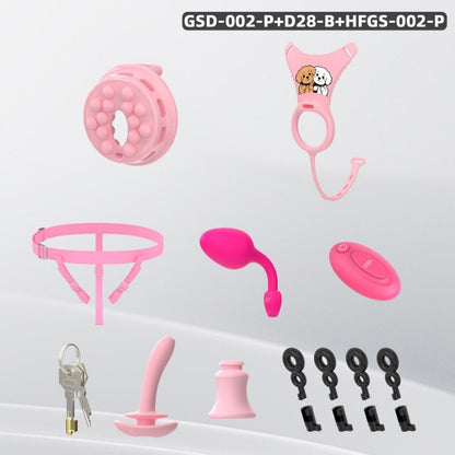 Flat Head Silicone Chastity Harness with Vibrating Plug & Remote Control