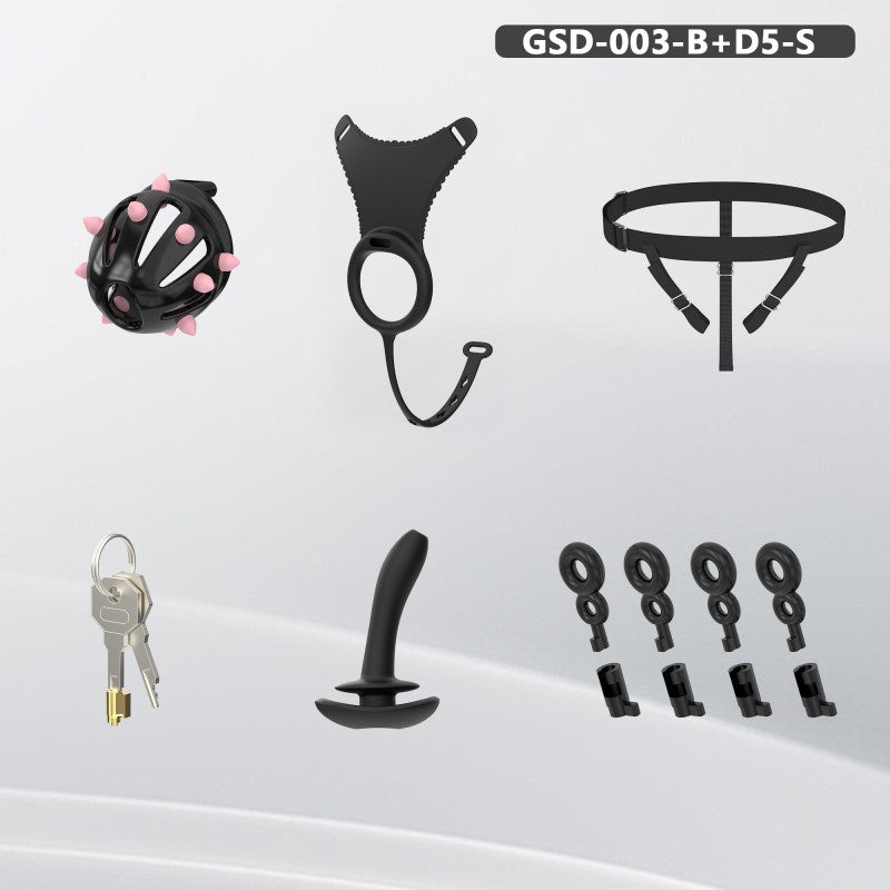 Spiked Chastity Cage Harness Set with Remote Vibrating Anal Plug