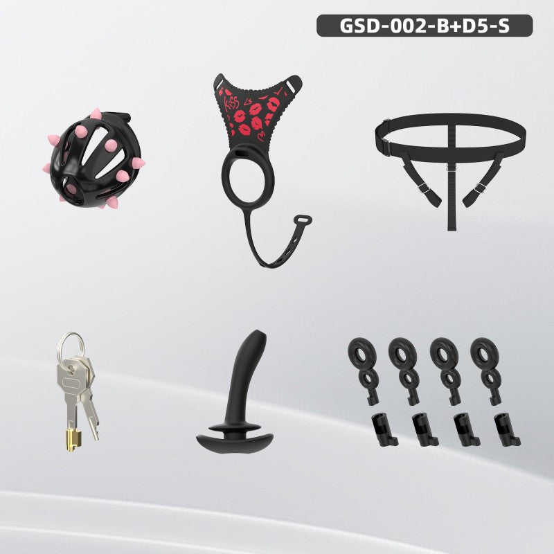 Spiked Chastity Cage Harness Set with Remote Vibrating Anal Plug