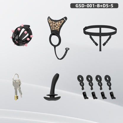 Spiked Chastity Cage Harness Set with Remote Vibrating Anal Plug