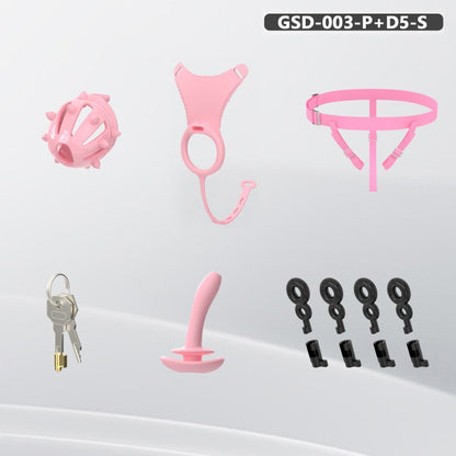 Spiked Chastity Cage Harness Set with Remote Vibrating Anal Plug