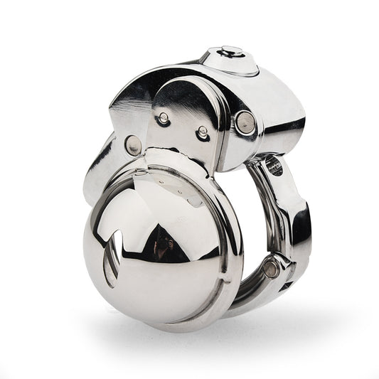 Metal Cock Chastity Cage with Invisible Button Lock –6-Size Adjustable Flat-Style Chastity Device for Men