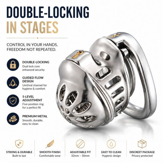 Stainless Steel Dual-Lock Chastity Cage