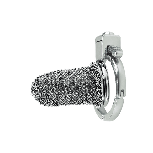 Lightweight Full-Metal Chastity Cage – Chainmail Front, Alloy Ring, Built-in Lock，40–63mm Ring