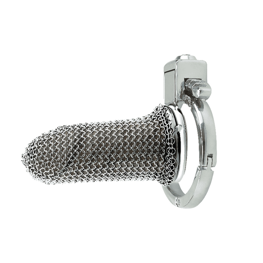 Lightweight Full-Metal Chastity Cage – Chainmail Front, Alloy Ring, Built-in Lock，40–63mm Ring