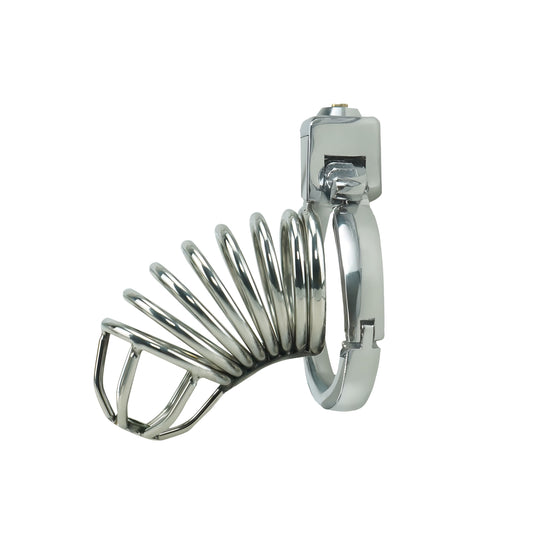 Lightweight Metal Chastity Cage – Steel Ring-Style Front, 40–63mm Adjustable Alloy Ring, Built-in Lock