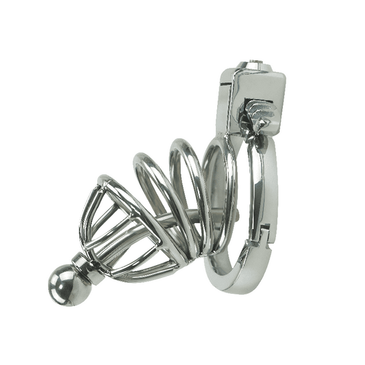 Lightweight Metal Chastity Cage – Steel Cage Front, 40–63mm Ring, Built-in Lock with Urethral Tube