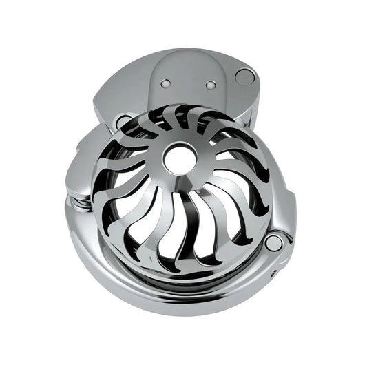 Metal Chastity Cage for Men with Invisible Button Lock – Dome Design, 6 Adjustable Sizes, Ventilated Open Structure