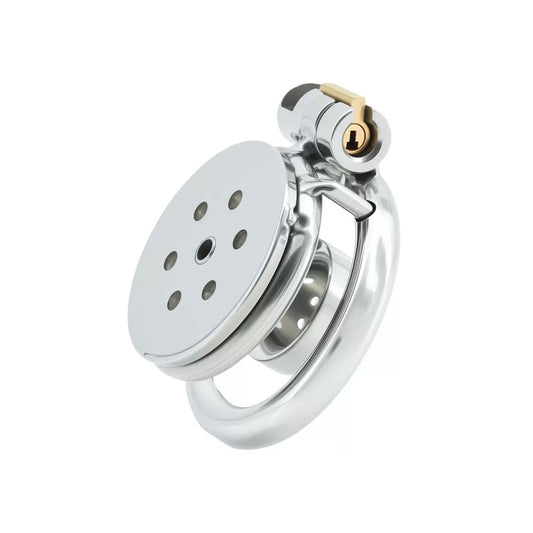 Stainless Steel Flat Plate Chastity Lock – Secure, Breathable & Polished Metal Cage for Men