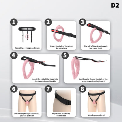 Hollow Design Chastity Cage | Adjustable Ring Locking Device with Harness Strap (D2)