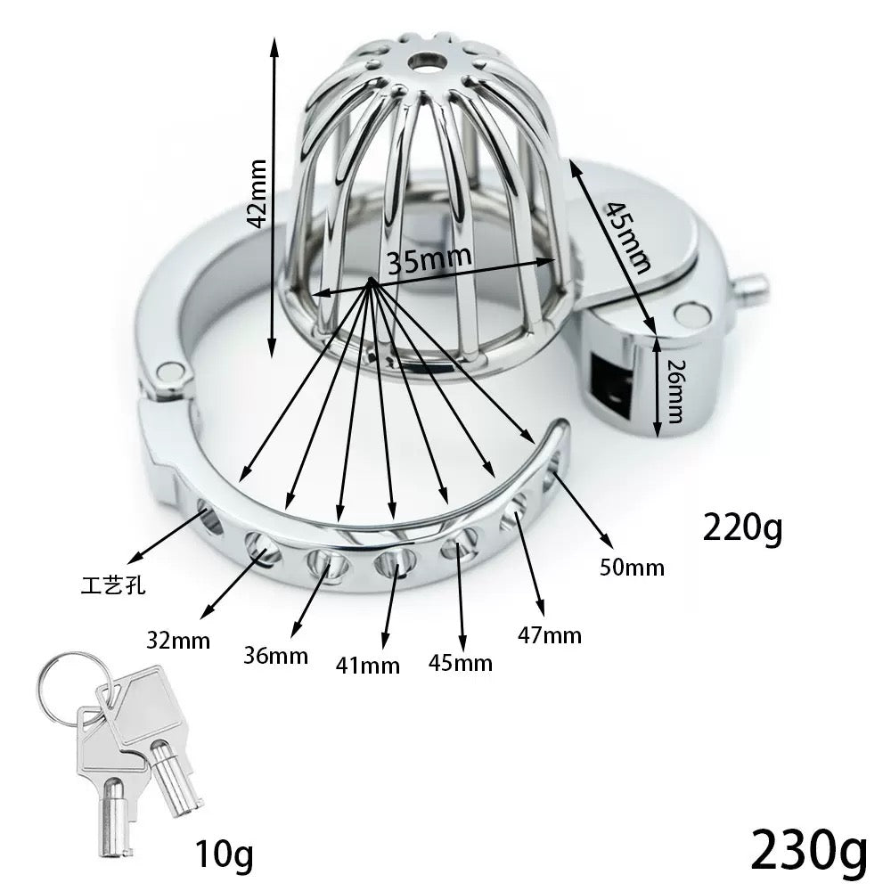 Stainless Steel Cock Cage for Men | Male Chastity Device with Adjustable Fit 32–50mm & Urethral Tube