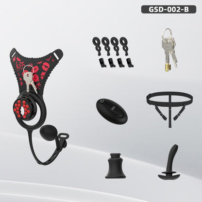 Flat Head Silicone Chastity Harness with Vibrating Plug & Remote Control
