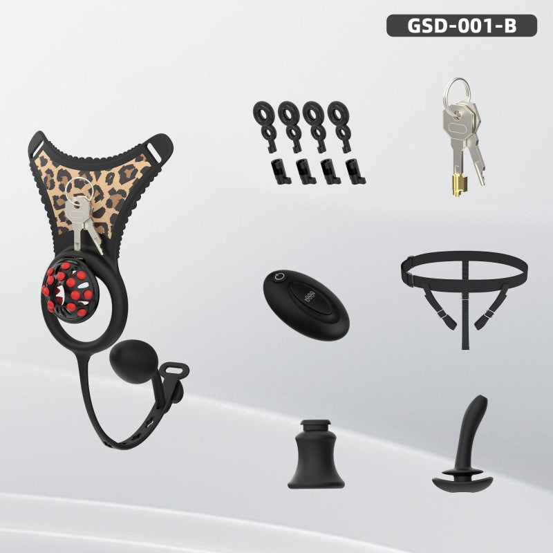 Silicone Chastity Thong Set with Vibrating Plug & Soft Spike Cage