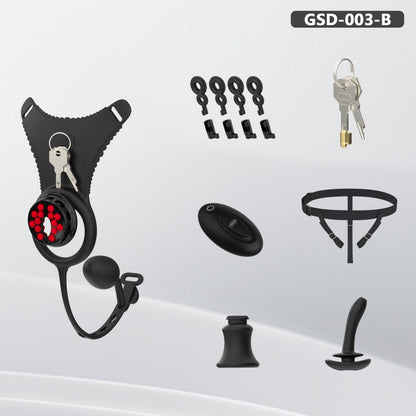 Flat Head Silicone Chastity Harness with Vibrating Plug & Remote Control