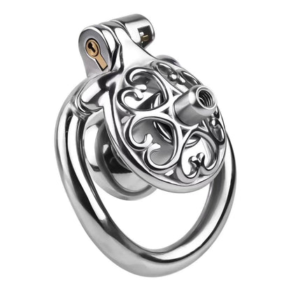 Metal Flat Chastity Cage for Men with Heart Detailing