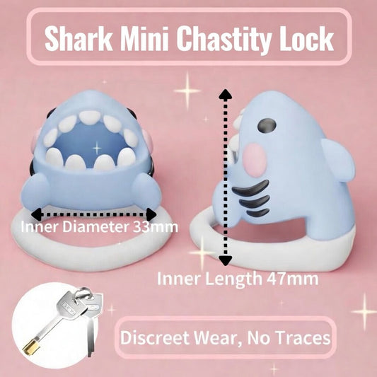 cartoon shark chastity cage front view blue silicone chastity device